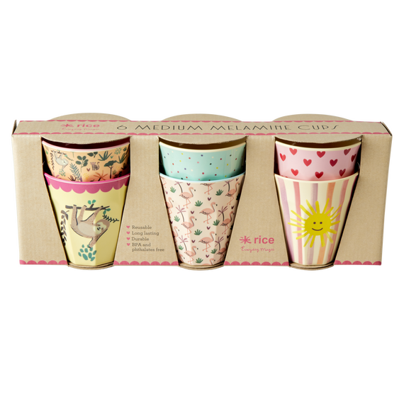 Rice - Medium Melamine Cups 6 Pcs - Funky Print Multi / Baby and Children