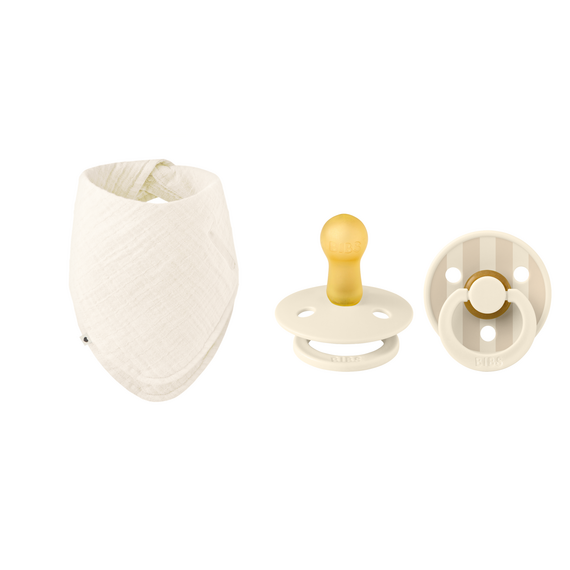 BIBS - Pacifier Studio Colour 2 Pack - Ivory/Vanilla - Size 2 + Bandana Bib - Ivory - One Size (Bundle) / Baby and Children