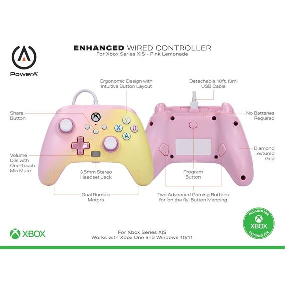 PowerA Enhanced Wired Controller - Xbox Series X/S - Pink Lemonade / Xbox Series X