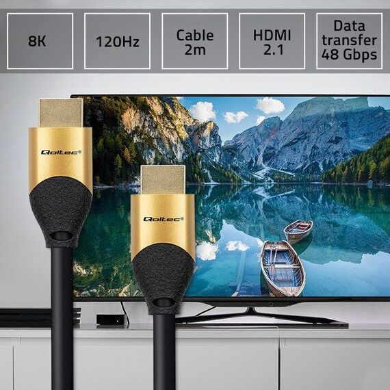 Qoltec 50355 HDMI v2.1 Cable Ultra high speed 8K | 60Hz | 28AWG | GOLD | 2m | Techbox