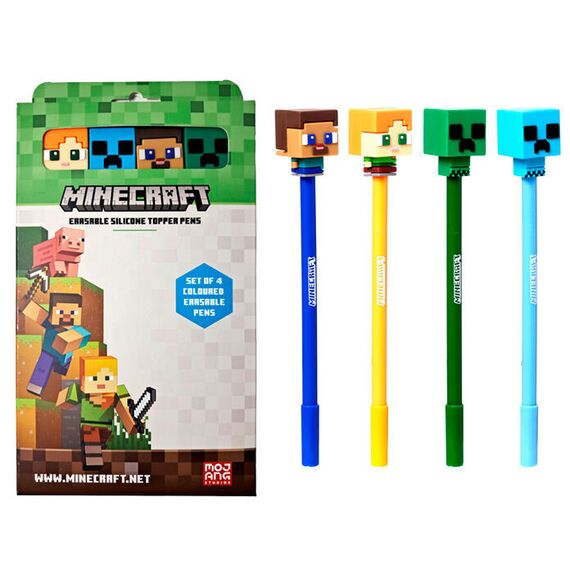 Minecraft set of 4 coloured erasable pens |  Techbox
