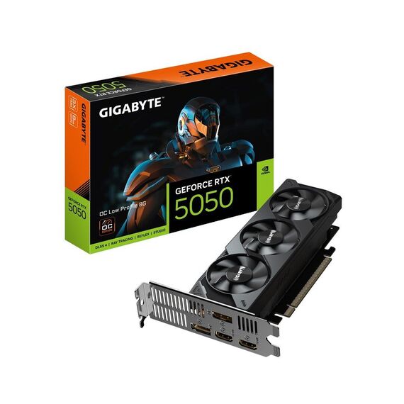 GIGABYTE GeForce RTX 5050 OC Low Profile 8G Graphics Card - 8GB GDDR6, 128bit, PCI-E 5.0, 2587MHz Core Clock, 2 x DP, 2 x HDMI, NVIDIA DLSS 4, GV-N5050OC-8GL - Graphic Cards - Laptops & PC Builds - Techbox