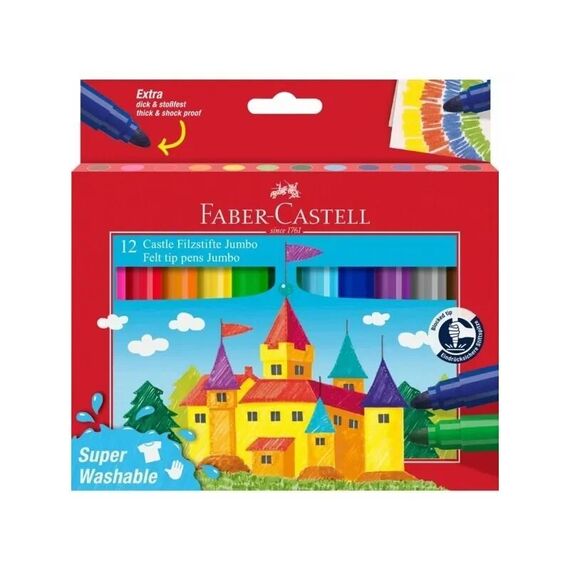 Faber-Castell - Felt-tip pen Jumbo - 12 pcs, super washable (154311) / Toys - Merchandise Office Supplies - Various - Techbox