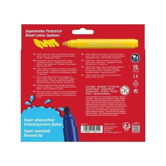 Faber-Castell - Felt-tip pen Jumbo - 12 pcs, super washable (154311) / Toys - Merchandise Office Supplies - Various - Techbox