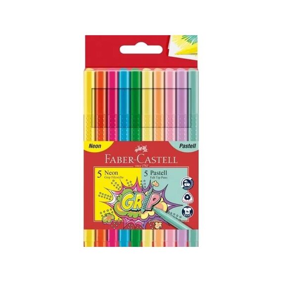 Faber-Castell - Grip Colour Marker - Neon & Pastel set of 10 (155312) / Toys - Merchandise Office Supplies - Various - Techbox