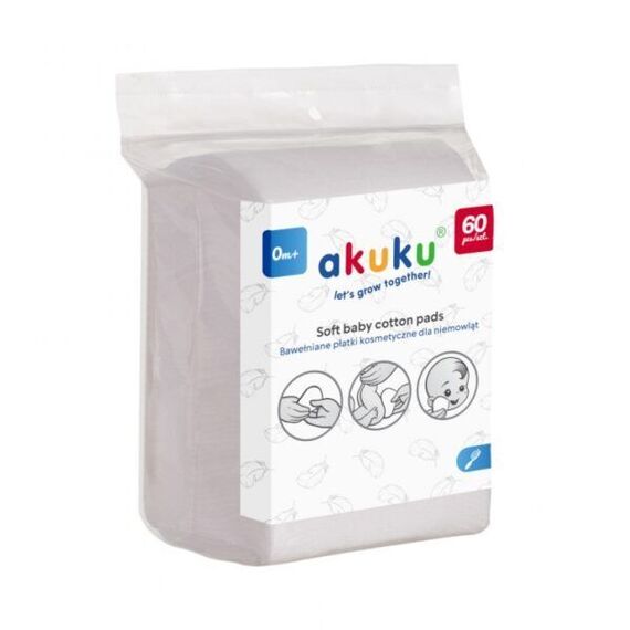 Akuku - Soft Baby Cotton Care Pads - 60 pc - 9x11 cm / Baby and Children