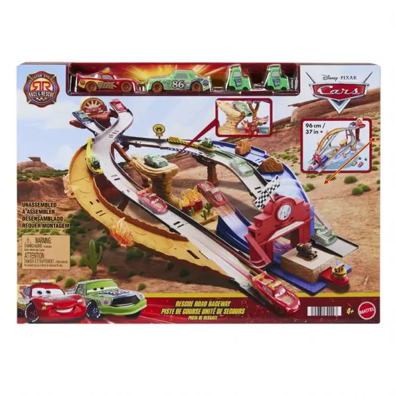 Disney Cars - Radiator Springs Race & Rescue Rescue Road Raceway Playset With 4 Toy Cars (JFL57) / Toys