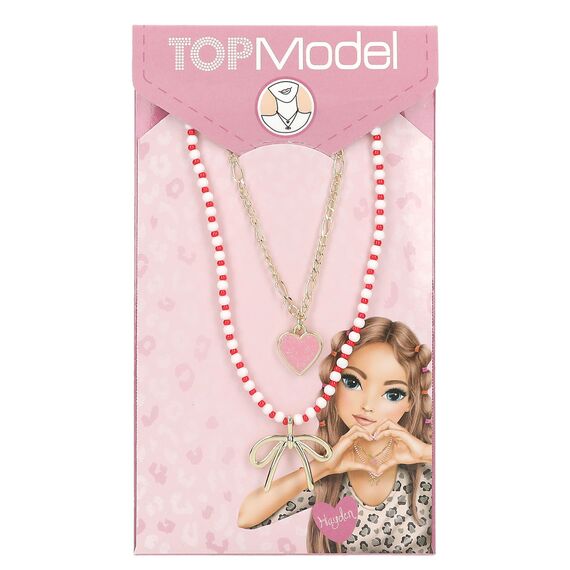 TOPModel - Double Layer Necklace LEOHEART - Gold, Pink, White, Red - 46.5 cm + 5 cm / Toys
