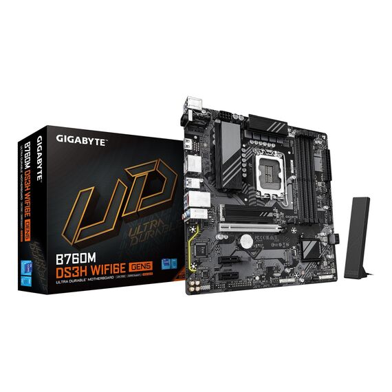 GIGABYTE B760M DS3H WIFI6E GEN5 Motherboard - Supports Intel Core 14th Gen CPUs, 6+2+1 Phases Digital VRM, up to 5600MHz DDR5, 2xPCIe 4.0 M.2, Wi-Fi 6E, 2.5GbE LAN, USB 3.2 Gen2 - Motherboards - Laptops & PC Builds - Techbox