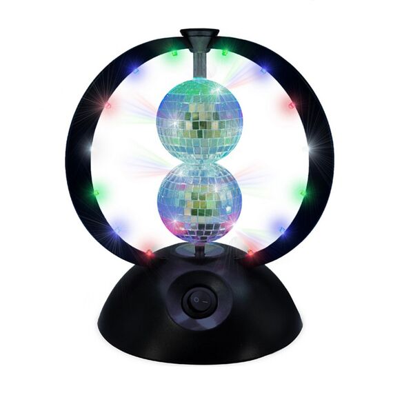 Music - Rotating Double Mirror Balls with Multi Colour LEDs - Multi-color - 240 mm height, 8 cm diameter balls / Toys