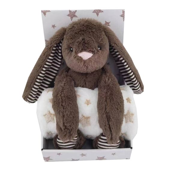Carlo Baby - Fleece Blanket Beige Star & Stuffed Animal Dark Brown Rabbit (18432) / Toys - Merchandise Linens - Various - Techbox