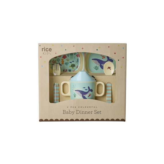 Rice - Melamine Baby Dinner Set - Blue Ocean Print - 4 pcs / Baby and Children