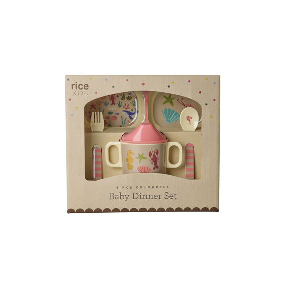 Rice - Melamine Baby Dinner Set - Coral Ocean Print - 4 pcs / Baby and Children