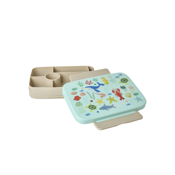 Rice - Plastic Lunchbox with 6 Rooms - Blue Ocean Print - Blue / Toys