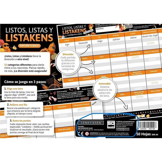 Spanish Listos Listas y Listakens board game
