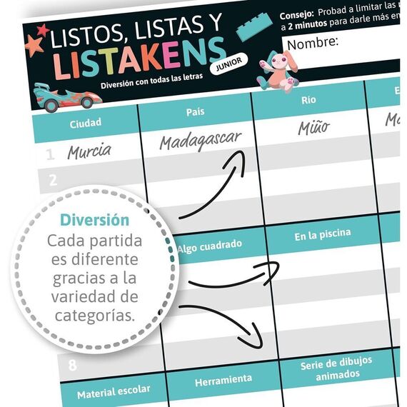 Spanish Listos Listas y Listakens Junior board game