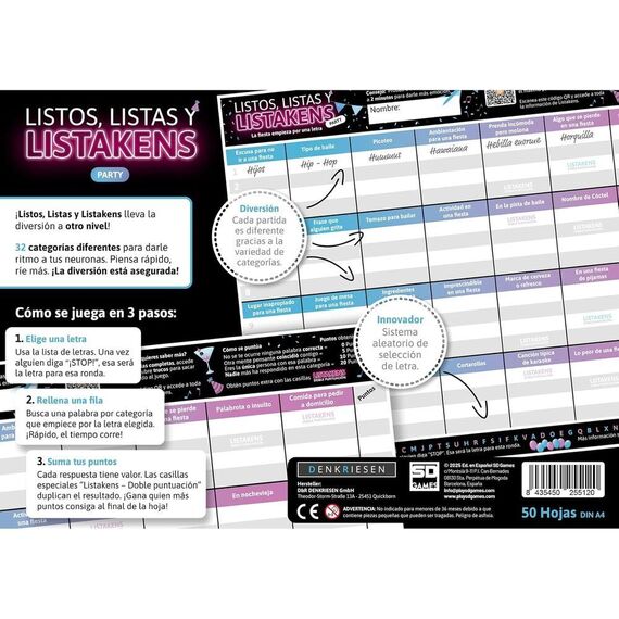 Spanish Listos Listas y Listakens Party board game