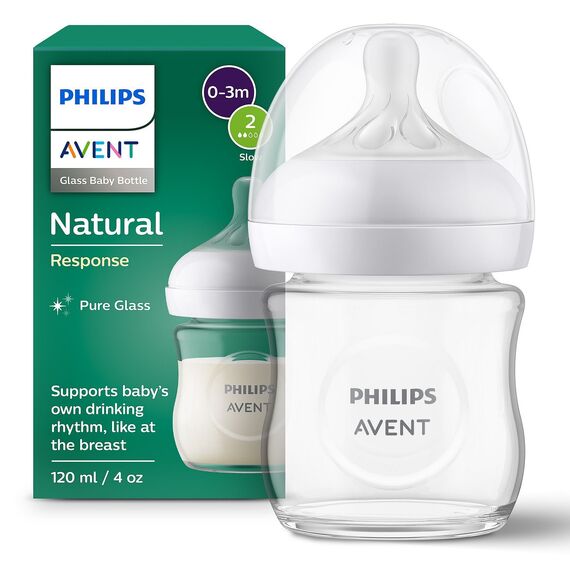 Philips Avent - Glas Baby Bottle, 1 Bottle, 4oz/125ml, Slow Flow Nipple, 0-3m / Baby and Children