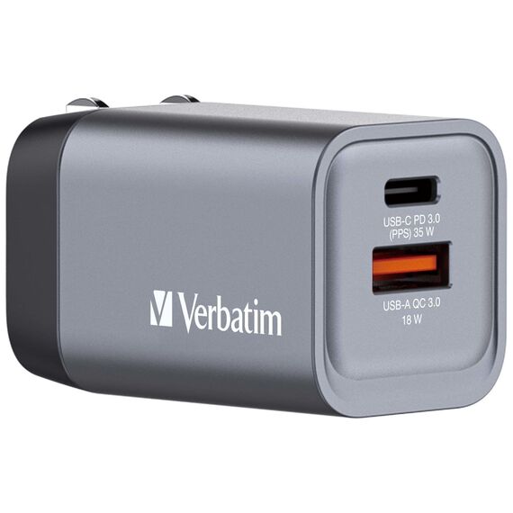 Verbatim - GNC-35 GaN Charger 2 Port 35W USB-A/USB-C / Electronics