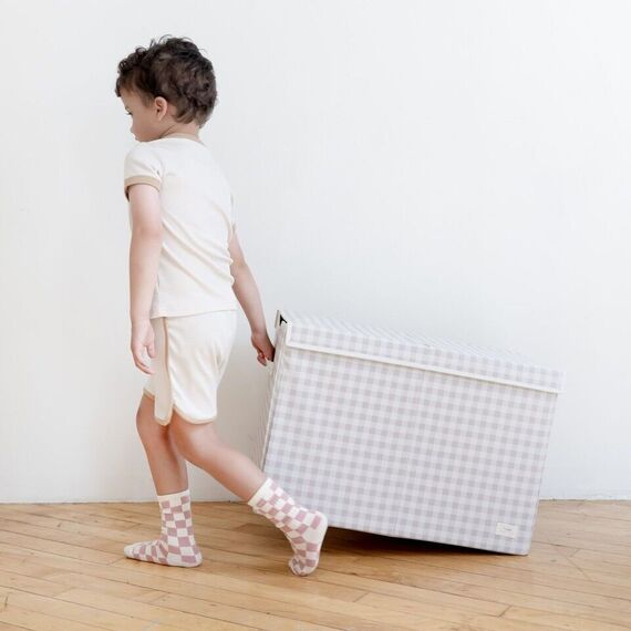 3 Sprouts - Recycled Folding Toy Chest - Gingham Beige / Baby and Children