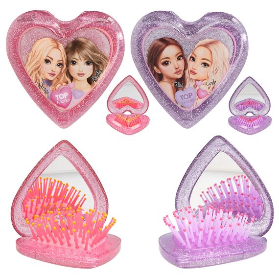 Topmodel - TOPModel Folding Hairbrush with Mirror - Heart Shaped - Transparent Pink and Purple (0413030) / Toys