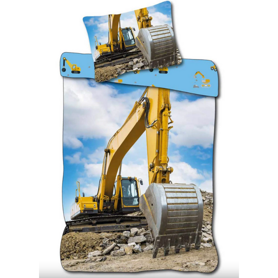 Bed Linen - Junior Size 100 x 140 cm - Yellow Excavator / Baby and Children |  Techbox
