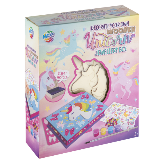 Moxy - DYO Wooden Unicorn Jewellery Box +6 paint/stickers (200050) / Toys
