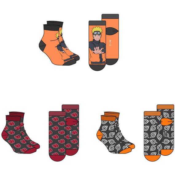 Naruto Shippuden assorted pack 3 socks adult |  Techbox