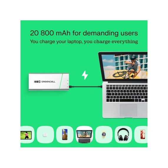 Green Cell PBPLGC20P power bank Lithium-Ion (Li-Ion) 20800 mAh Aluminium, Black, Green, Light grey, Silver | Techbox