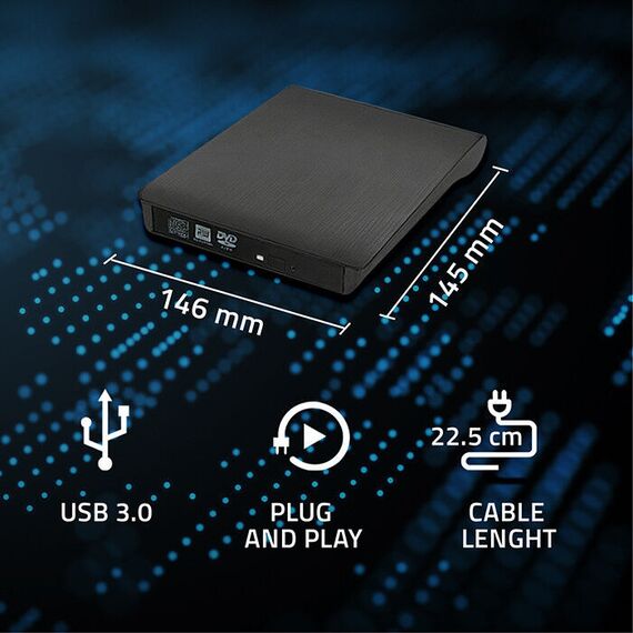 Qoltec 51865 External USB 3.0 9.5mm SATA Optical Drive Case, built-in cable - Black | Techbox