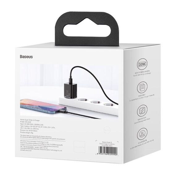 Baseus Super Si 1C fast charger USB Type C 20 W Power Delivery black (CCSUP-B01) | Techbox