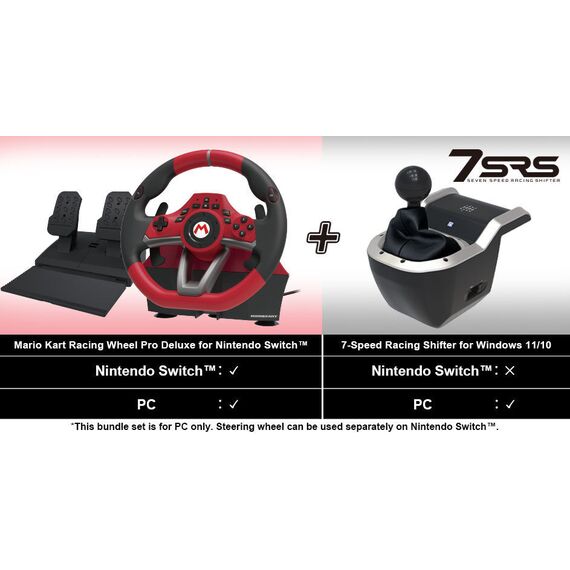 HORI - Mario Kart Racing Wheel Pro Deluxe + 7-Speed Racing Shifter Bundle For PC (Windows 11/10) / Nintendo Switch | Techbox