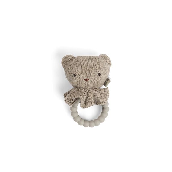 Smallstuff - Rattle, bear face on silicone ring, nature (40008-90) / Toys
