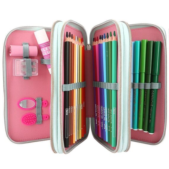 Miss Melody - Triple Pencil Case With Horse Head Application - Sage Green / Toys - Merchandise Office Supplies - Various - Techbox