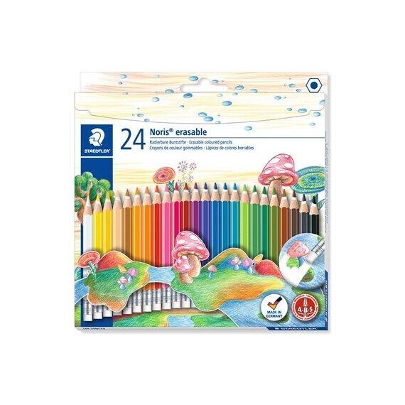 Staedtler - Noris erasable colour pencils with eraser – 24 pcs (144 50NC24) / Toys