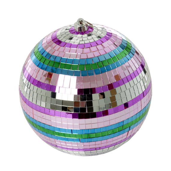 Rice - Disco Ball with Funky Stripes - Pink, Silver, Green, and Blue - Large / Toys