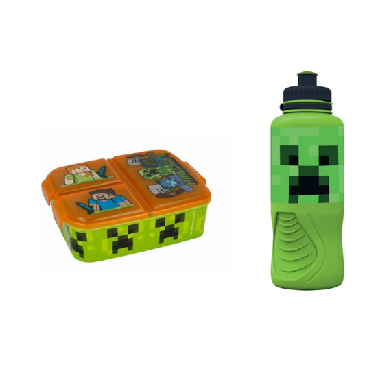 Stor - Multi Compartment Sandwich Box + Sports Water Bottle  - Minecraft / Toys