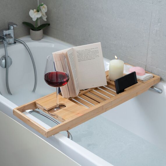 Mad Monkey - Bamboo bath shelf - Adjustable, fits bathtubs up to 1 meter wide - natural / Gadgets