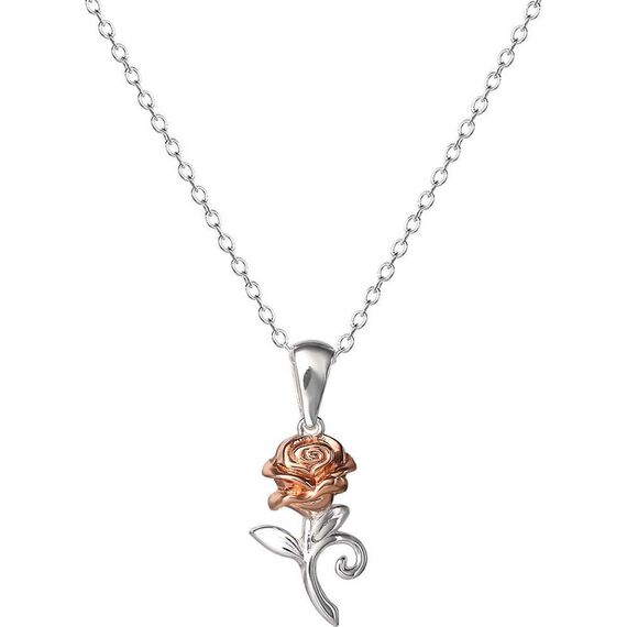 Disney Beauty and the Beast Rose sterling silver necklace