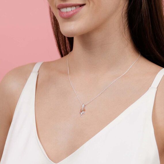 Disney Beauty and the Beast Rose sterling silver necklace