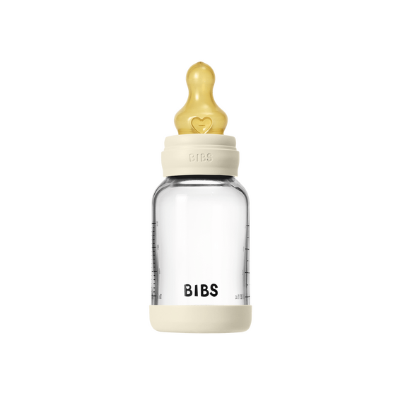 BIBS - Glass Baby Bottle Round Latex Slow Flow - Ivory - 120 ml / Baby and Children
