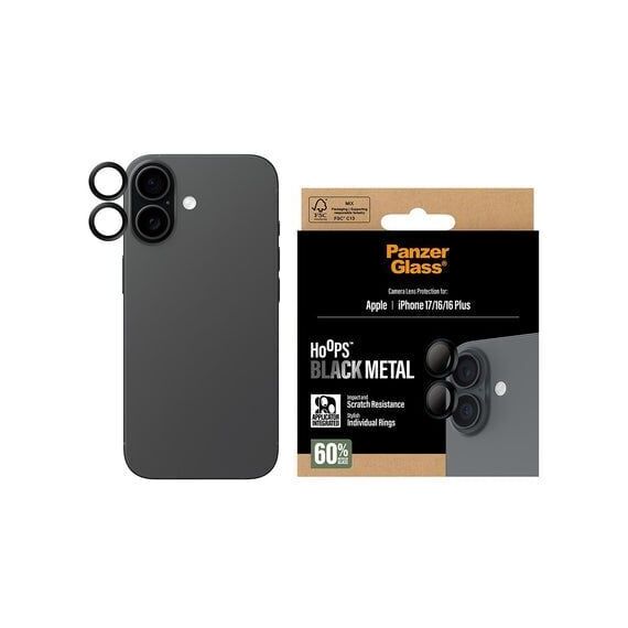 PanzerGlass - Hoops Black Camera Lens Protector - iPhone 17/16/16 Plus / Electronics