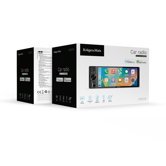 Kruger&Matz KM2016 1DIN CarPlay/AndroidAuto car radio | Techbox
