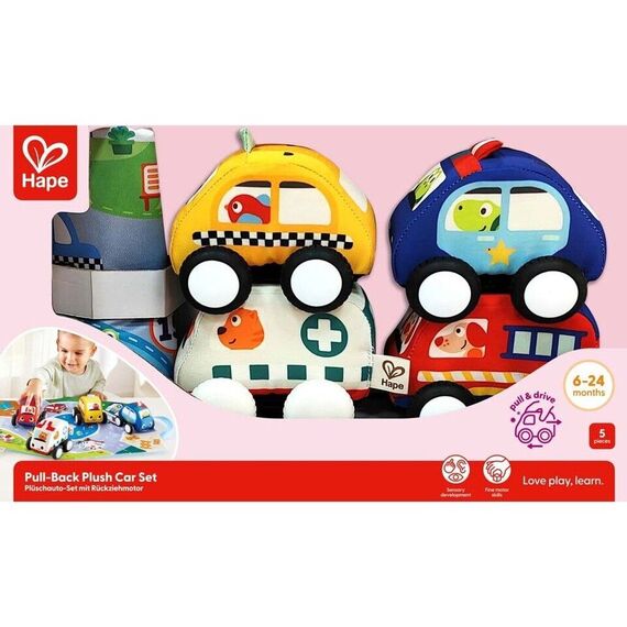 Hape - Pull-Back Plush Car Set (87-0076) / Toys