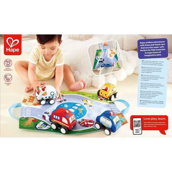 Hape - Pull-Back Plush Car Set (87-0076) / Toys