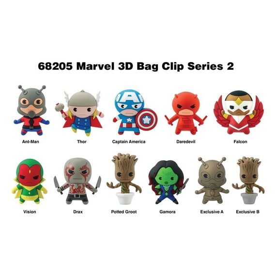 Marvel 3D PVC Bag Clips Series 2 Display (24) - Keychains - Gifts - Techbox