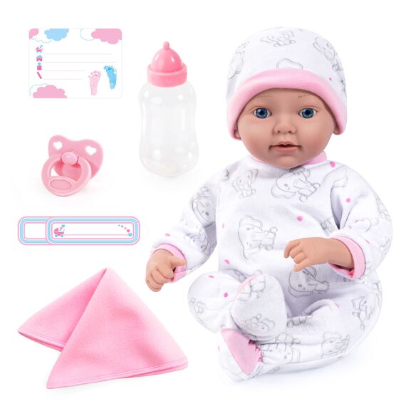 Bayer - Reborn Baby Doll 38cm - White/Pink (93827AB) / Toys