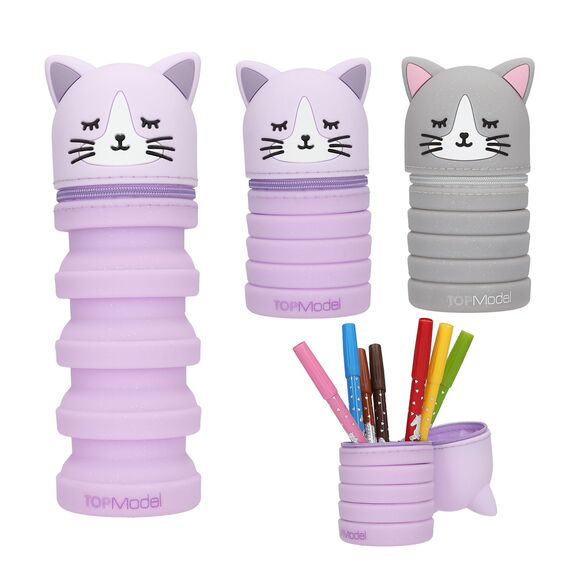 Topmodel - Silicon Pencil Tube BLOOMING KITTY - Grey and Purple / Toys