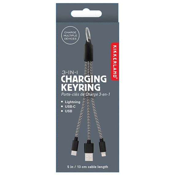 Kikkerland - 3-in-1 Charging Keyring - 1.0 x 7.75 x 0.25 inches / Electronics