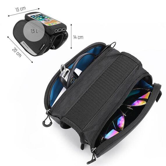 Wozinsky frame bike bag + detachable phone cover up to 6.5 "1.5l black (WBB7BK) | Techbox